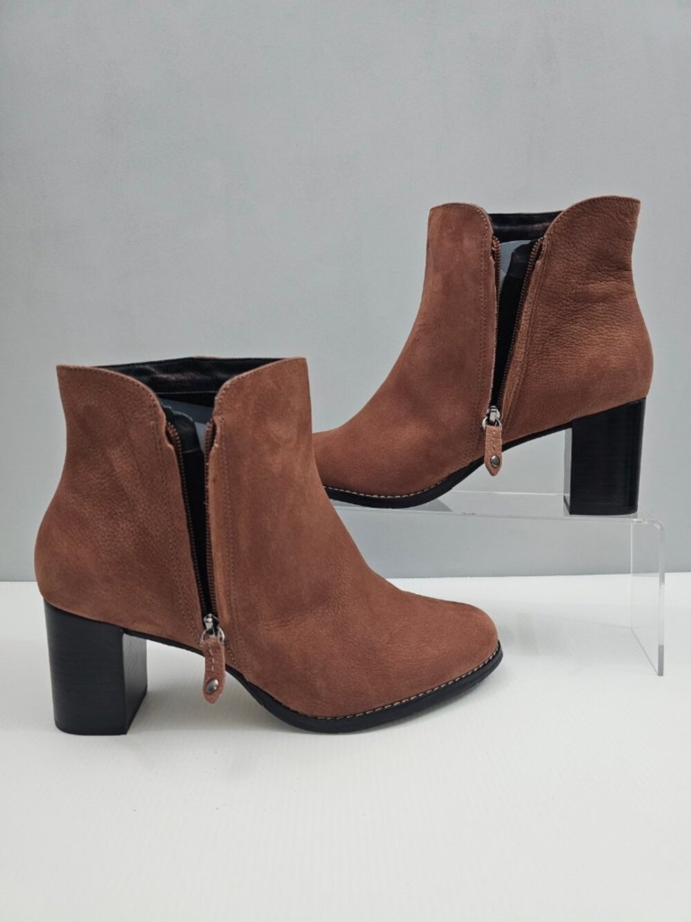 Marc Joseph Grand Central Ankle Boots Womens 10 Saddle Brown Leather Block Heel - Picture 4 of 14